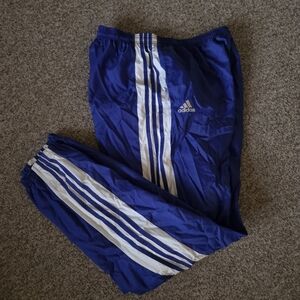 VTG Adidas Nylon Track Pants Mens XL Lined Zip Leg Elastic Waist Blue White